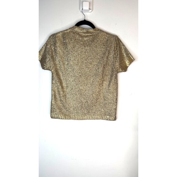 2/$30 Zara Gold Metallic Small Short Sleeve Pullover Crewneck Sweater - Picture 3 of 14